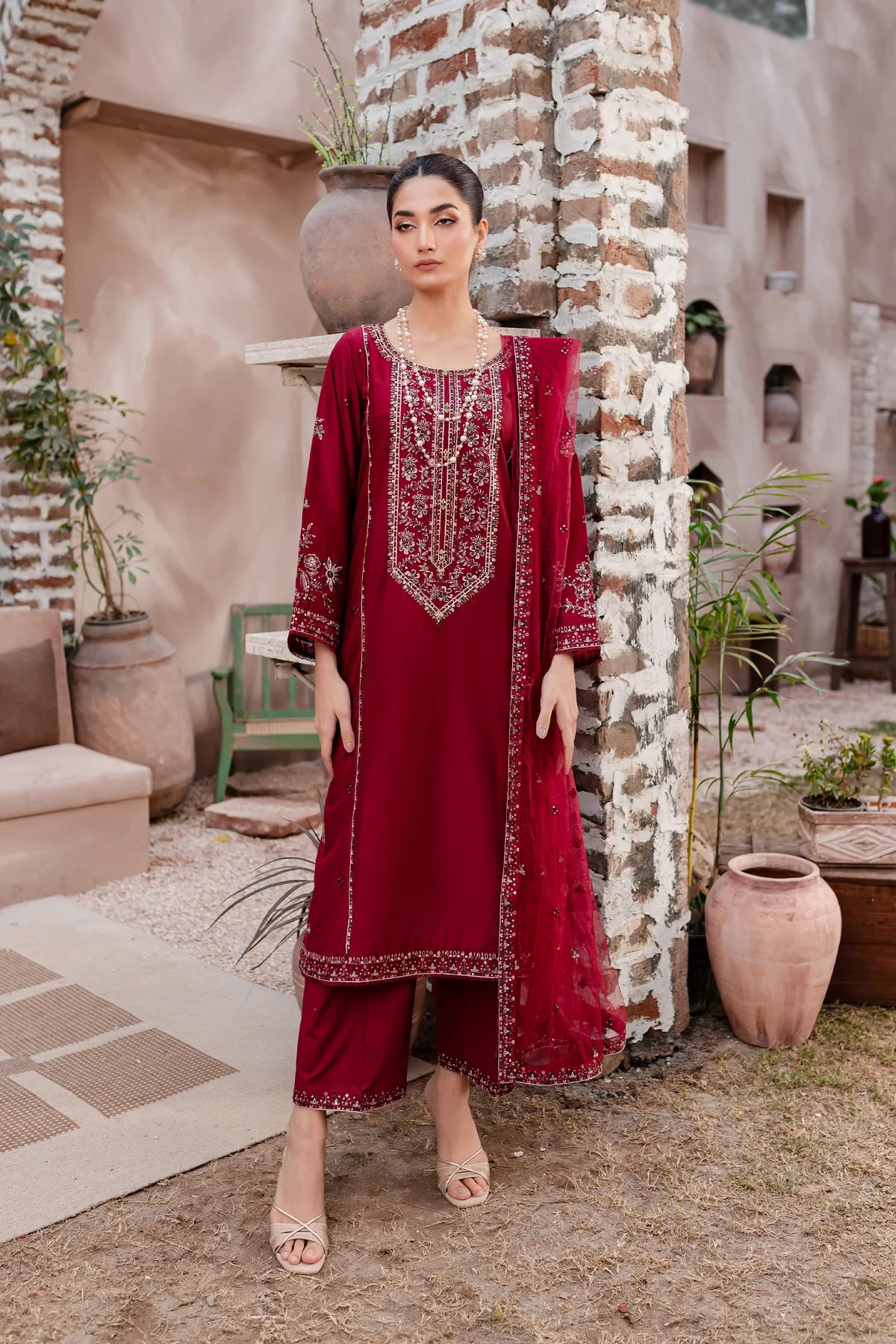 Fiona 3Pc - Embroidered Lawn Dress